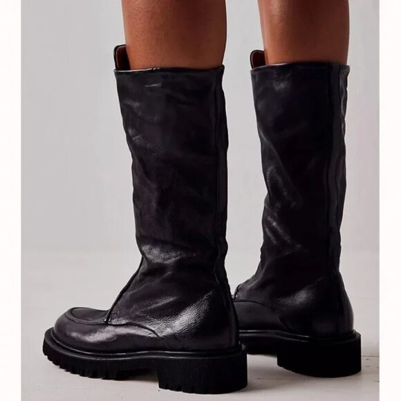 Free People x AS 98 Zayne Zip Front Tall Boots Lug Sole Black Leather US 8 NWOB - Picture 3 of 4